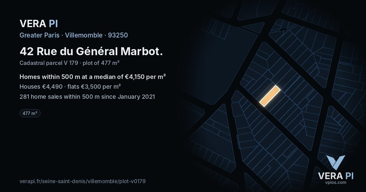 42 Rue du Général Marbot, Villemomble at night – the plot lit, the parcels around coloured by the prices near them