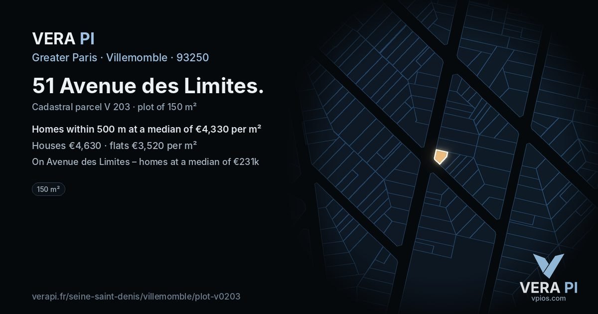 51 Avenue des Limites, Villemomble at night – the plot lit, the parcels around coloured by the prices near them