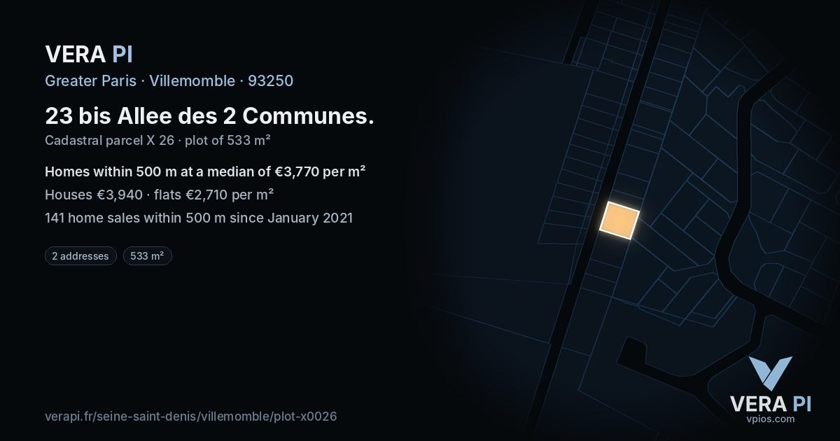 23 bis Allee des 2 Communes, Villemomble at night – the plot lit, the parcels around coloured by the prices near them