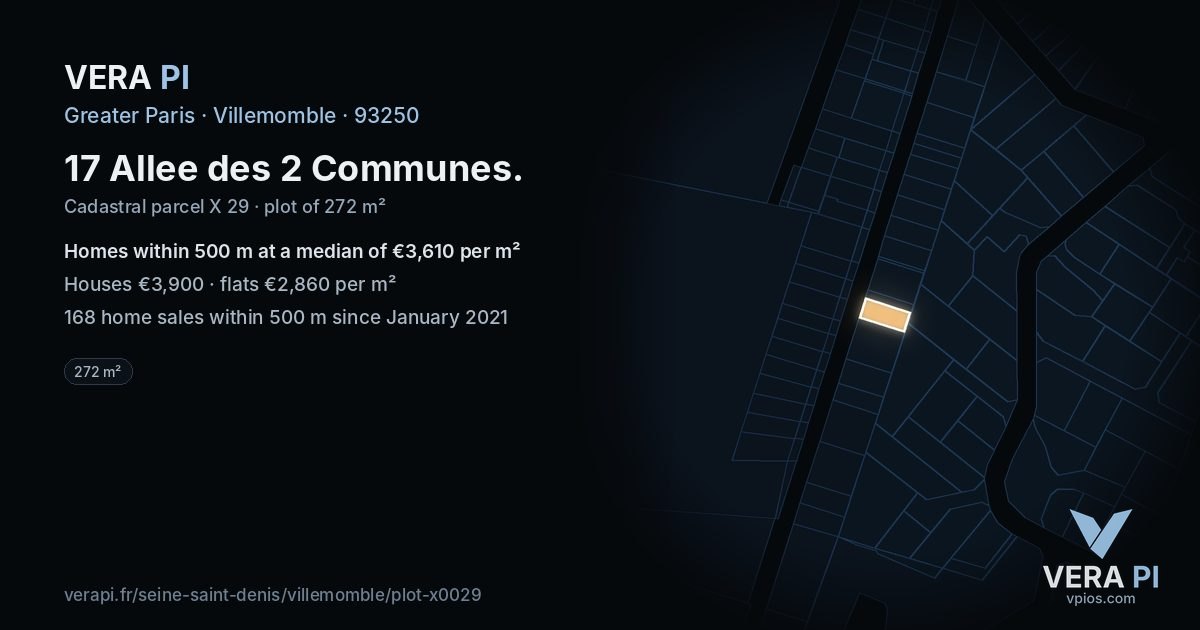 17 Allee des 2 Communes, Villemomble at night – the plot lit, the parcels around coloured by the prices near them