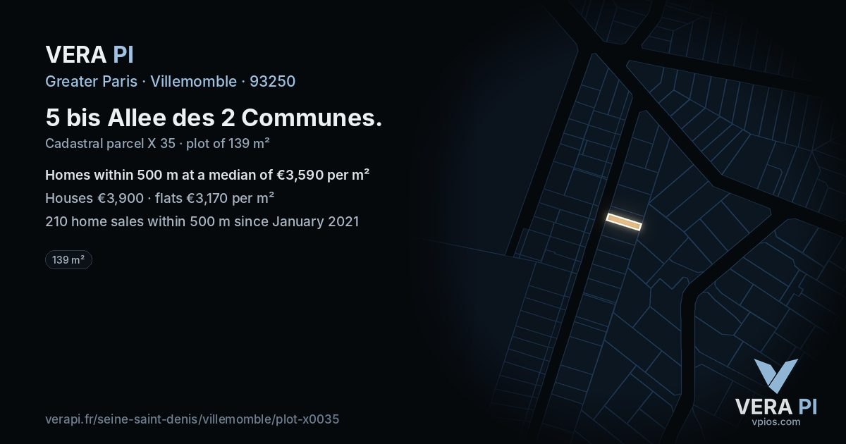 5 bis Allee des 2 Communes, Villemomble at night – the plot lit, the parcels around coloured by the prices near them