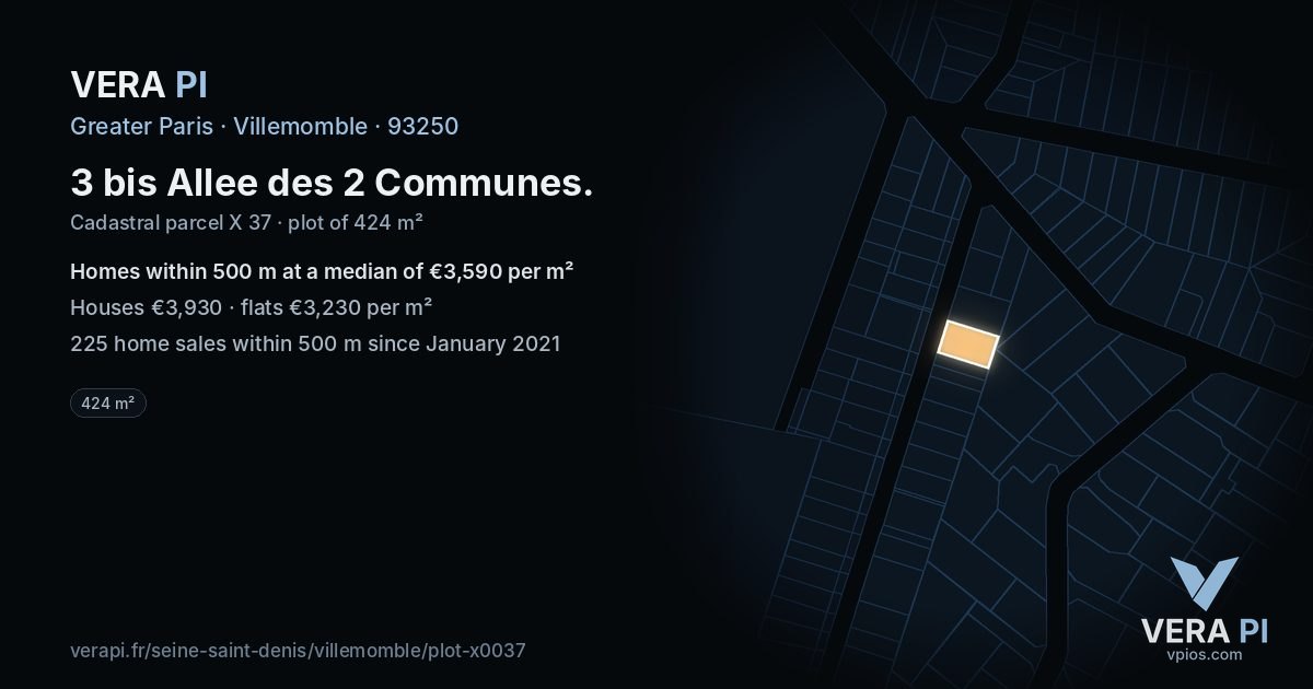 3 bis Allee des 2 Communes, Villemomble at night – the plot lit, the parcels around coloured by the prices near them