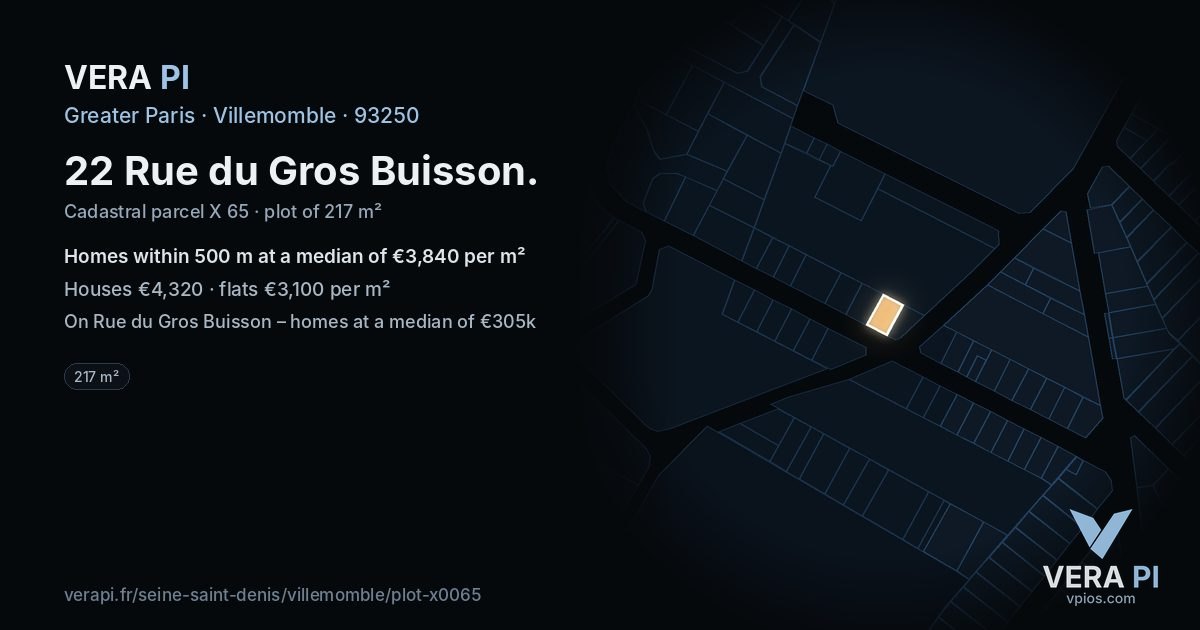 22 Rue du Gros Buisson, Villemomble at night – the plot lit, the parcels around coloured by the prices near them