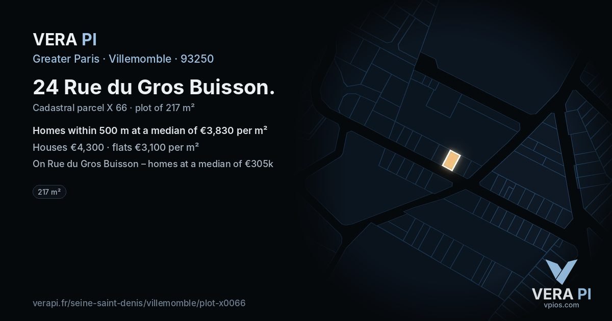 24 Rue du Gros Buisson, Villemomble at night – the plot lit, the parcels around coloured by the prices near them