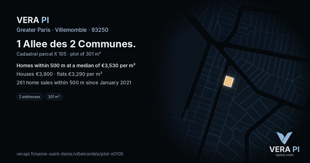 1 Allee des 2 Communes, Villemomble at night – the plot lit, the parcels around coloured by the prices near them