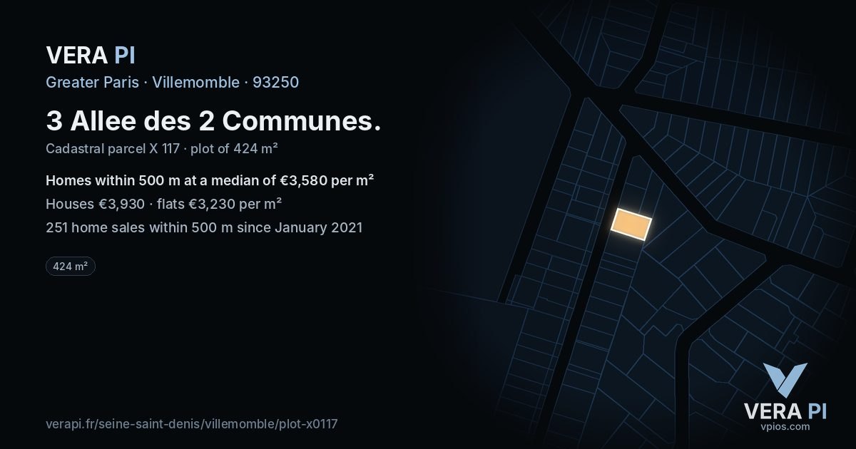 3 Allee des 2 Communes, Villemomble at night – the plot lit, the parcels around coloured by the prices near them