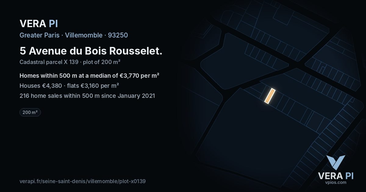 5 Avenue du Bois Rousselet, Villemomble at night – the plot lit, the parcels around coloured by the prices near them