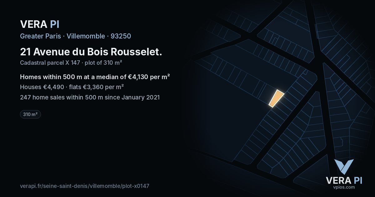 21 Avenue du Bois Rousselet, Villemomble at night – the plot lit, the parcels around coloured by the prices near them