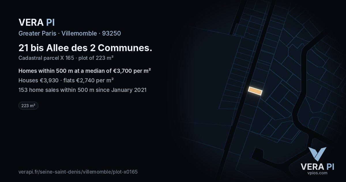 21 bis Allee des 2 Communes, Villemomble at night – the plot lit, the parcels around coloured by the prices near them