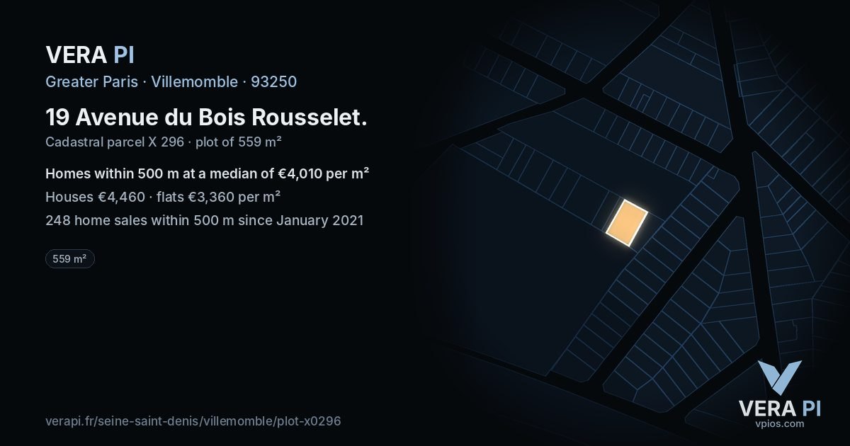 19 Avenue du Bois Rousselet, Villemomble at night – the plot lit, the parcels around coloured by the prices near them