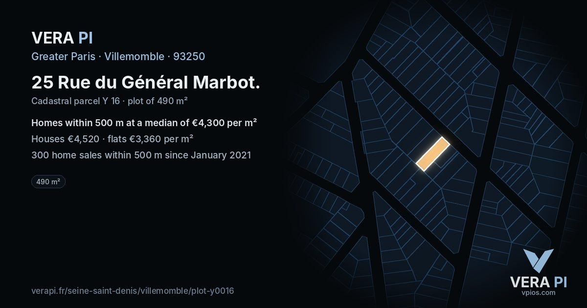 25 Rue du Général Marbot, Villemomble at night – the plot lit, the parcels around coloured by the prices near them