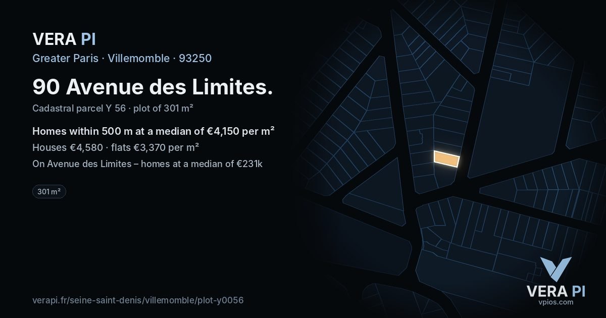90 Avenue des Limites, Villemomble at night – the plot lit, the parcels around coloured by the prices near them