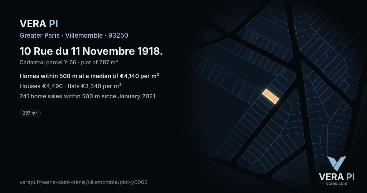 10 Rue du 11 Novembre 1918, Villemomble at night – the plot lit, the parcels around coloured by the prices near them