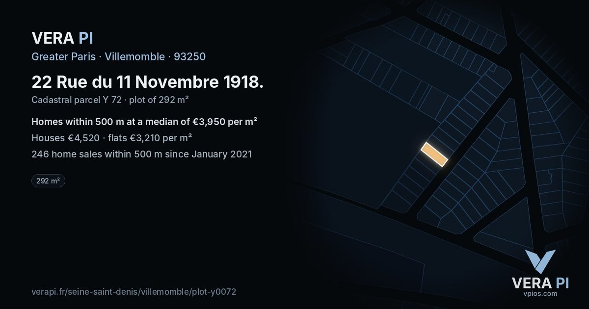 22 Rue du 11 Novembre 1918, Villemomble at night – the plot lit, the parcels around coloured by the prices near them
