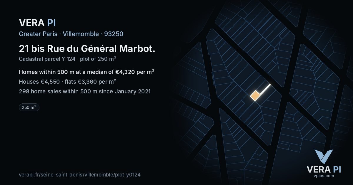 21 bis Rue du Général Marbot, Villemomble at night – the plot lit, the parcels around coloured by the prices near them