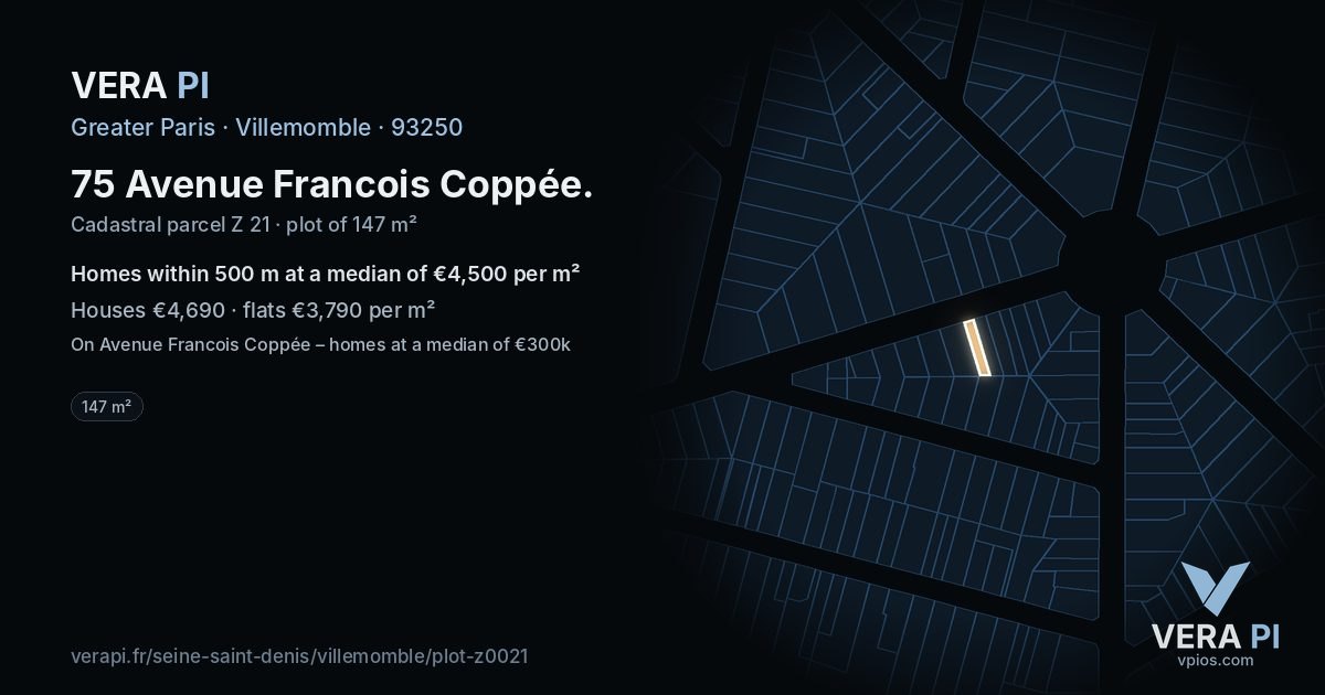 75 Avenue Francois Coppée, Villemomble at night – the plot lit, the parcels around coloured by the prices near them