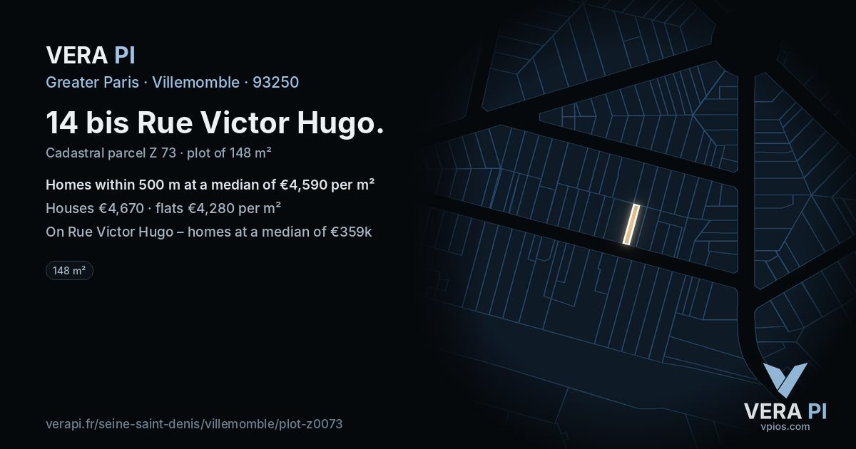 14 bis Rue Victor Hugo, Villemomble at night – the plot lit, the parcels around coloured by the prices near them