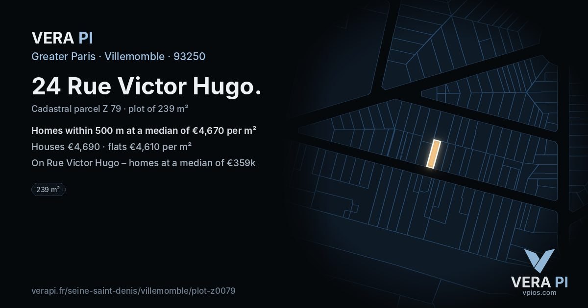 24 Rue Victor Hugo, Villemomble at night – the plot lit, the parcels around coloured by the prices near them
