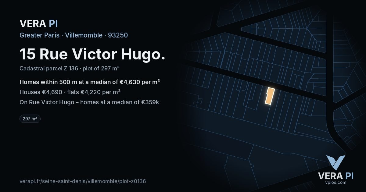 15 Rue Victor Hugo, Villemomble at night – the plot lit, the parcels around coloured by the prices near them