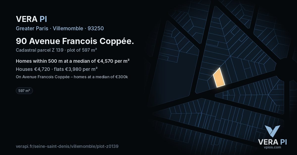 90 Avenue Francois Coppée, Villemomble at night – the plot lit, the parcels around coloured by the prices near them