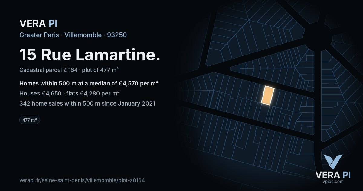 15 Rue Lamartine, Villemomble at night – the plot lit, the parcels around coloured by the prices near them