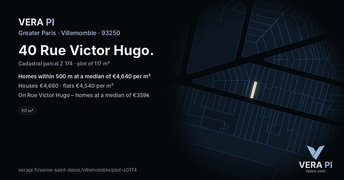 40 Rue Victor Hugo, Villemomble at night – the plot lit, the parcels around coloured by the prices near them