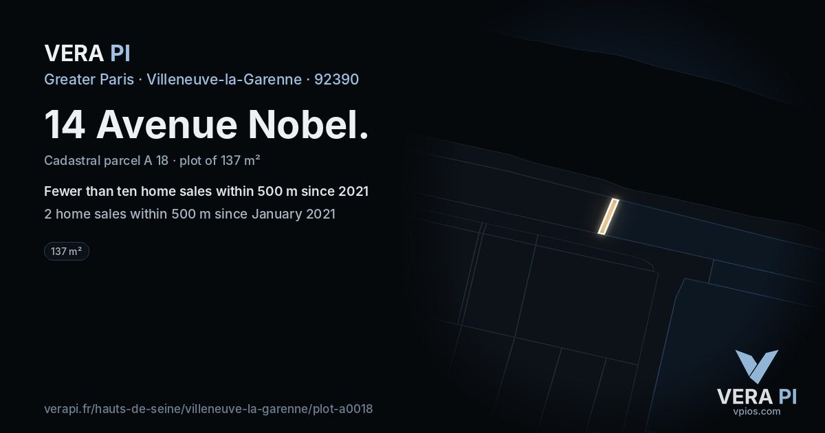 14 Avenue Nobel, Villeneuve-la-Garenne at night – the plot lit, the parcels around coloured by the prices near them