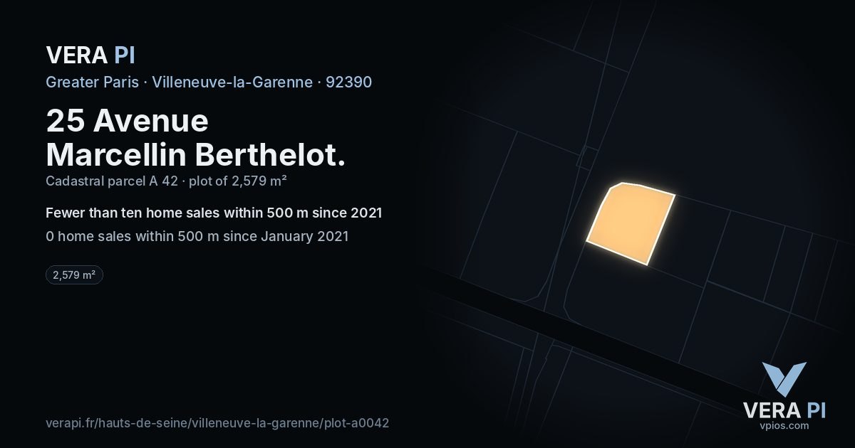 25 Avenue Marcellin Berthelot, Villeneuve-la-Garenne at night – the plot lit, the parcels around coloured by the prices near them