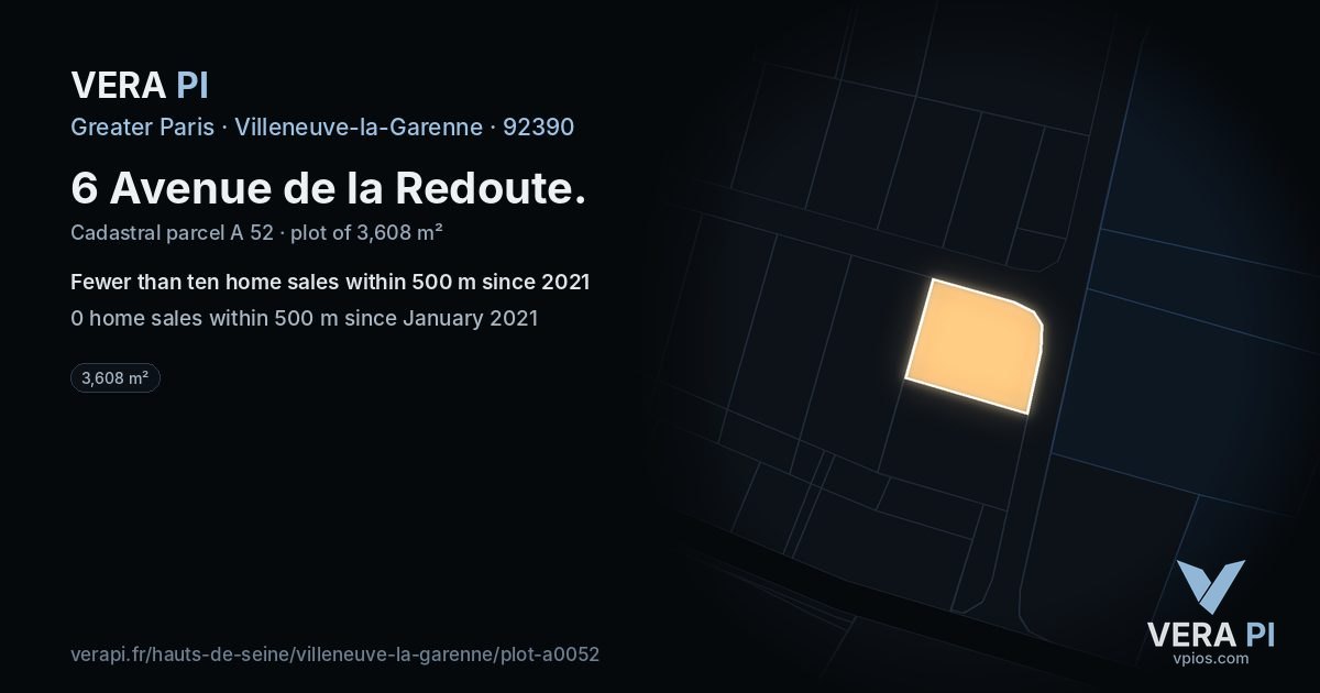 6 Avenue de la Redoute, Villeneuve-la-Garenne at night – the plot lit, the parcels around coloured by the prices near them