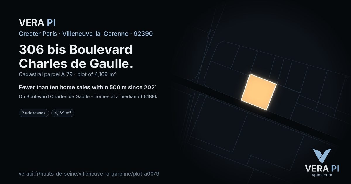 306 bis Boulevard Charles de Gaulle, Villeneuve-la-Garenne at night – the plot lit, the parcels around coloured by the prices near them