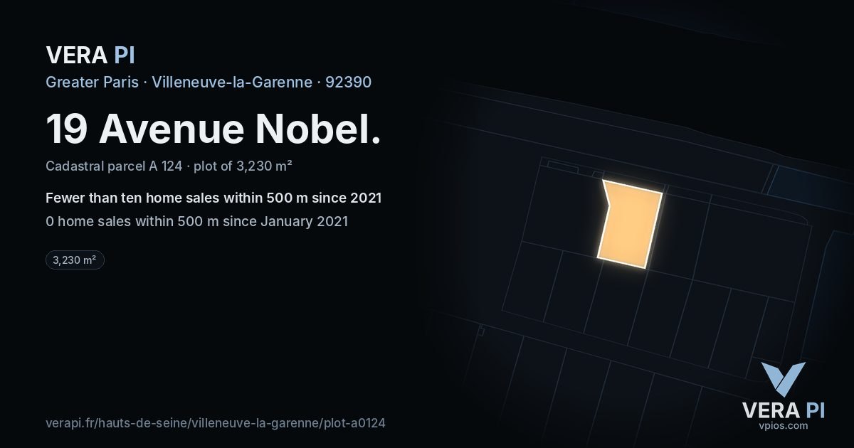 19 Avenue Nobel, Villeneuve-la-Garenne at night – the plot lit, the parcels around coloured by the prices near them