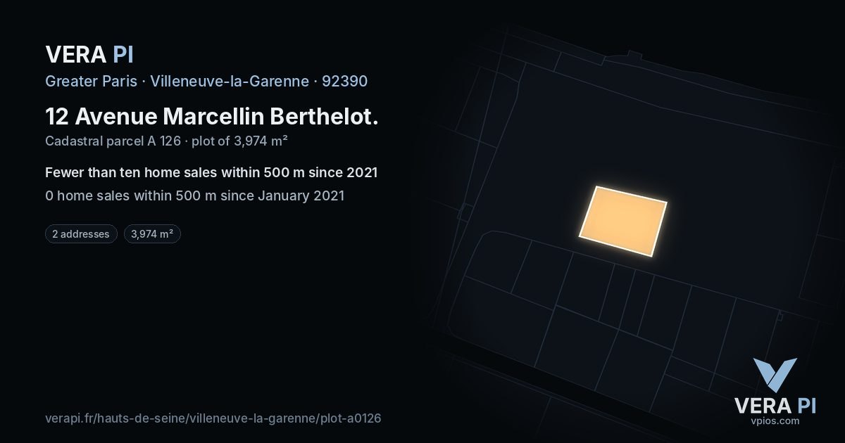 12 Avenue Marcellin Berthelot, Villeneuve-la-Garenne at night – the plot lit, the parcels around coloured by the prices near them