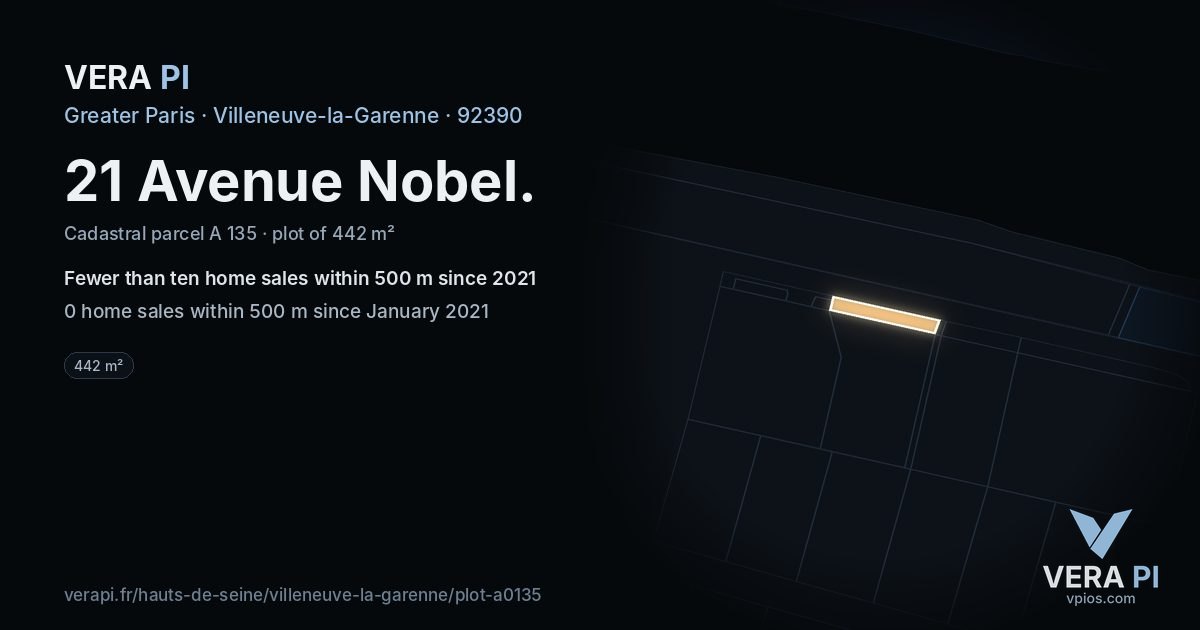 21 Avenue Nobel, Villeneuve-la-Garenne at night – the plot lit, the parcels around coloured by the prices near them