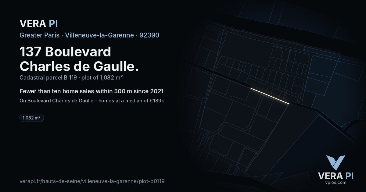 137 Boulevard Charles de Gaulle, Villeneuve-la-Garenne at night – the plot lit, the parcels around coloured by the prices near them