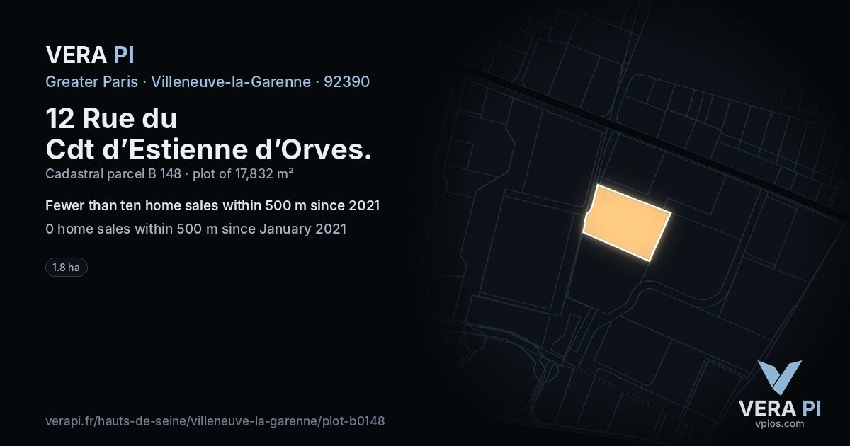 12 Rue du Cdt d’Estienne d’Orves, Villeneuve-la-Garenne at night – the plot lit, the parcels around coloured by the prices near them