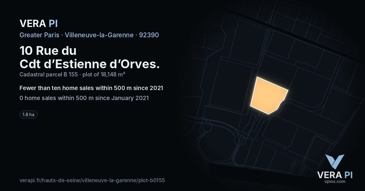 10 Rue du Cdt d’Estienne d’Orves, Villeneuve-la-Garenne at night – the plot lit, the parcels around coloured by the prices near them