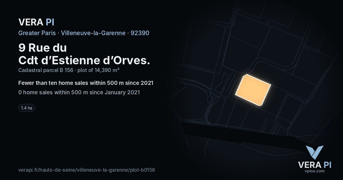 9 Rue du Cdt d’Estienne d’Orves, Villeneuve-la-Garenne at night – the plot lit, the parcels around coloured by the prices near them
