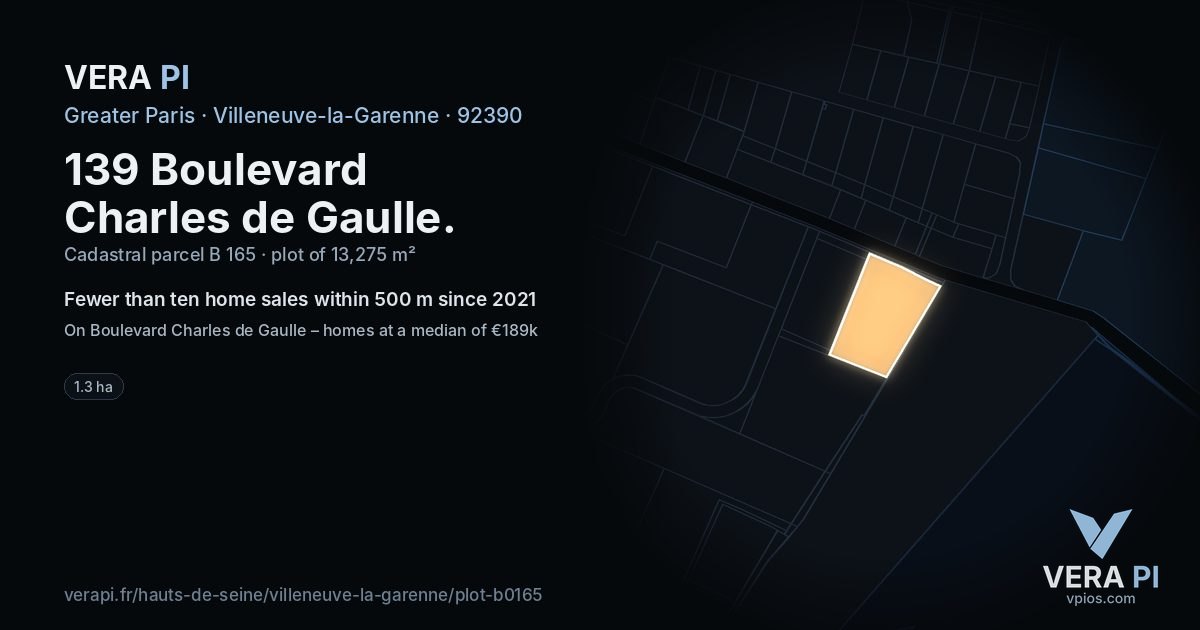 139 Boulevard Charles de Gaulle, Villeneuve-la-Garenne at night – the plot lit, the parcels around coloured by the prices near them