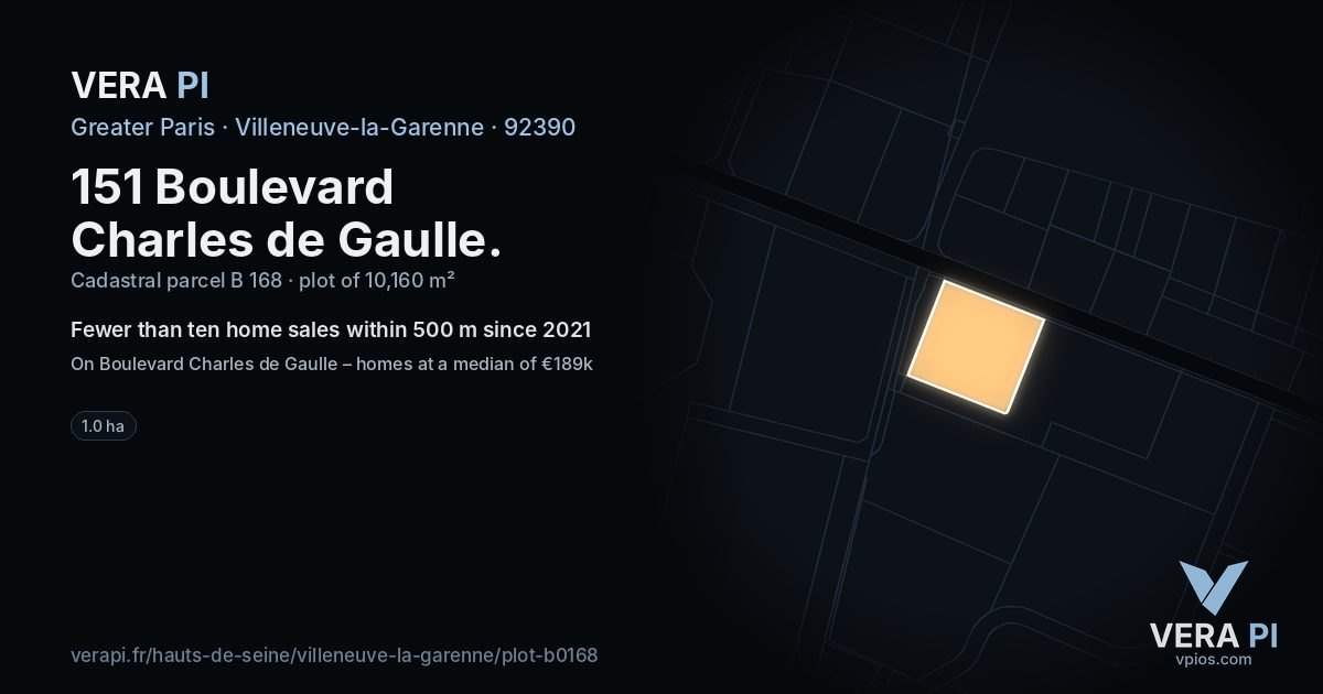 151 Boulevard Charles de Gaulle, Villeneuve-la-Garenne at night – the plot lit, the parcels around coloured by the prices near them