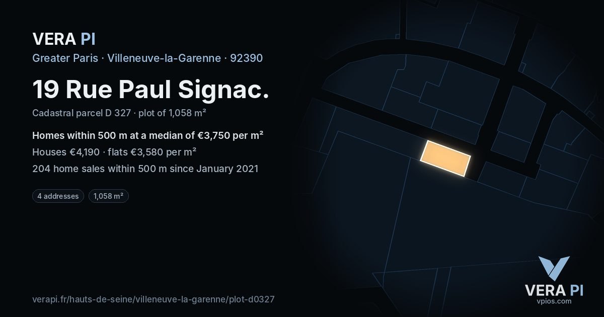 19 Rue Paul Signac, Villeneuve-la-Garenne at night – the plot lit, the parcels around coloured by the prices near them
