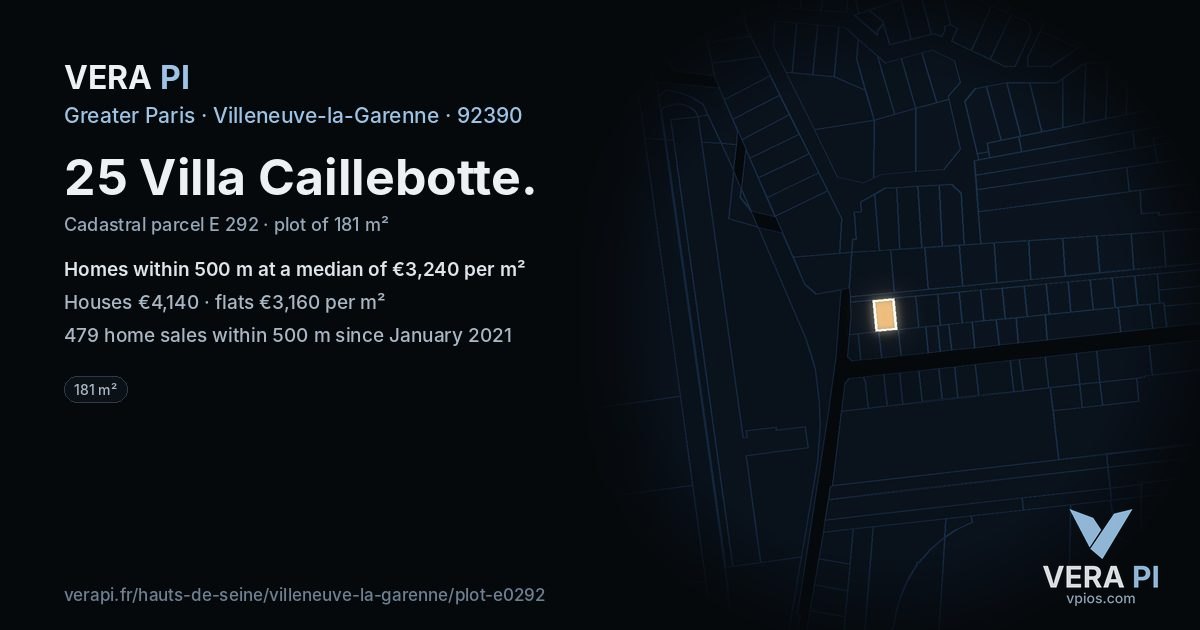25 Villa Caillebotte, Villeneuve-la-Garenne at night – the plot lit, the parcels around coloured by the prices near them