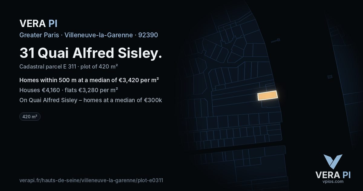 31 Quai Alfred Sisley, Villeneuve-la-Garenne at night – the plot lit, the parcels around coloured by the prices near them