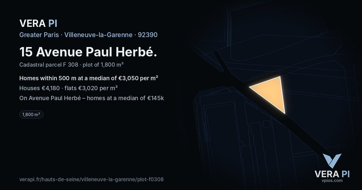 15 Avenue Paul Herbé, Villeneuve-la-Garenne at night – the plot lit, the parcels around coloured by the prices near them