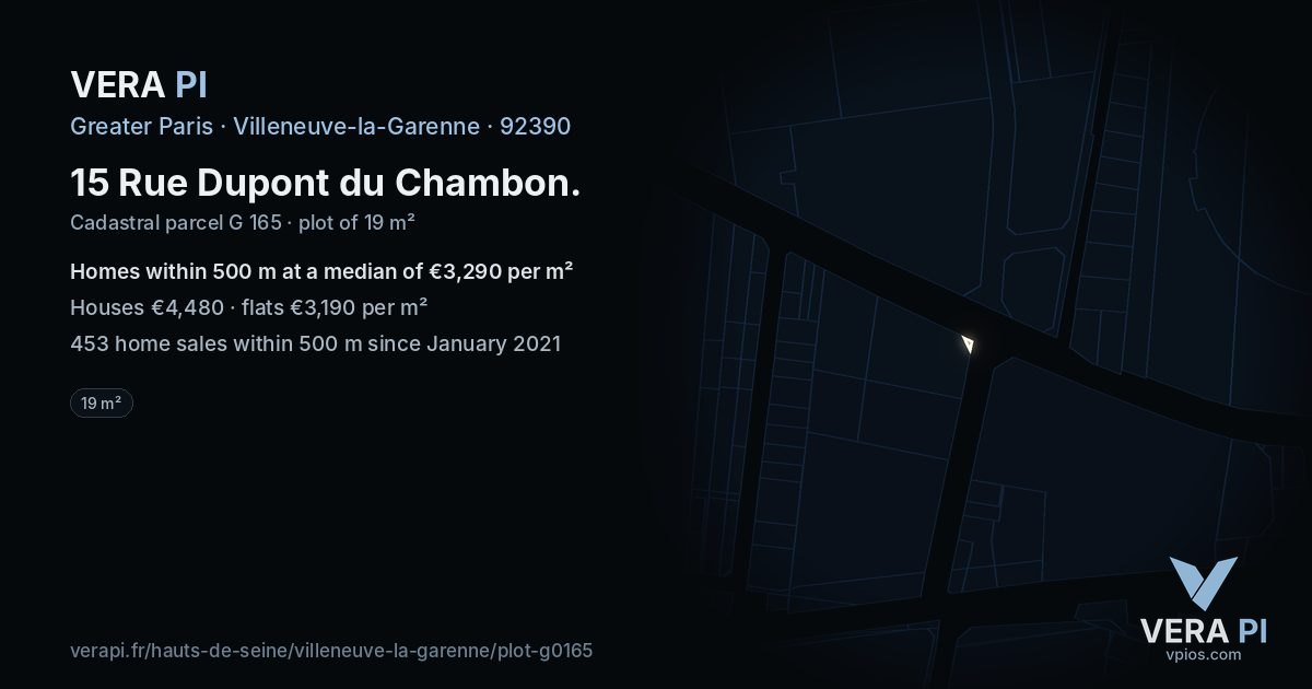 15 Rue Dupont du Chambon, Villeneuve-la-Garenne at night – the plot lit, the parcels around coloured by the prices near them