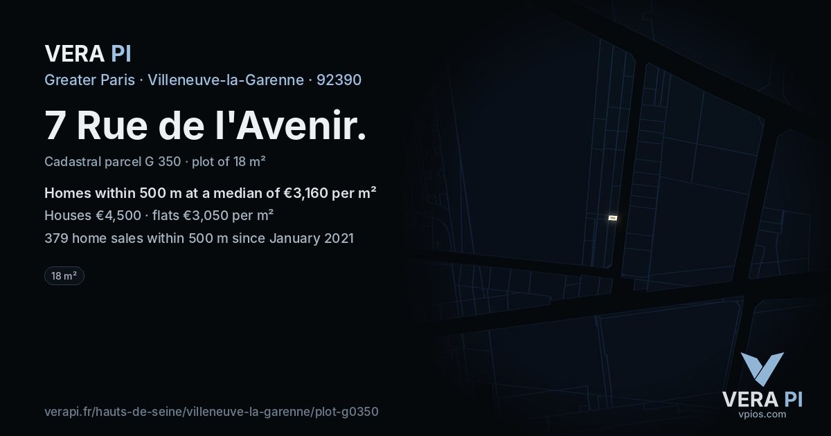 7 Rue de l'Avenir, Villeneuve-la-Garenne at night – the plot lit, the parcels around coloured by the prices near them