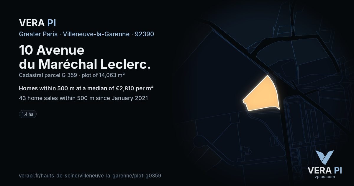10 Avenue du Maréchal Leclerc, Villeneuve-la-Garenne at night – the plot lit, the parcels around coloured by the prices near them