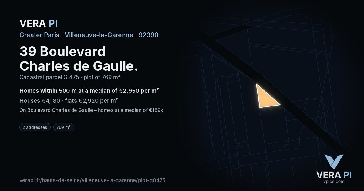 39 Boulevard Charles de Gaulle, Villeneuve-la-Garenne at night – the plot lit, the parcels around coloured by the prices near them