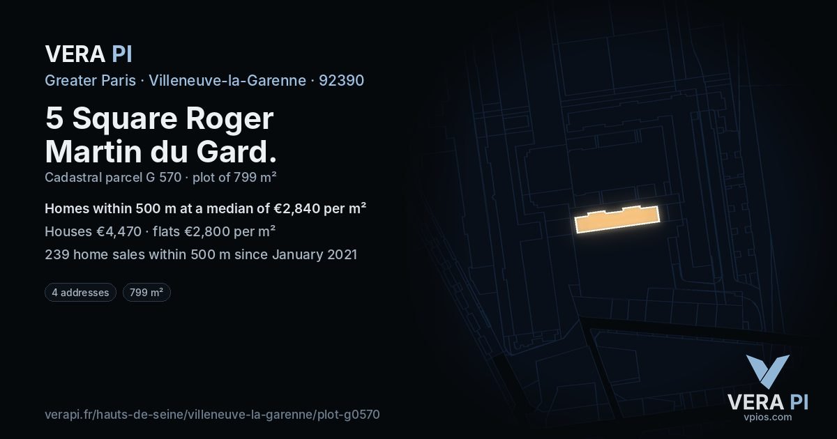 5 Square Roger Martin du Gard, Villeneuve-la-Garenne at night – the plot lit, the parcels around coloured by the prices near them