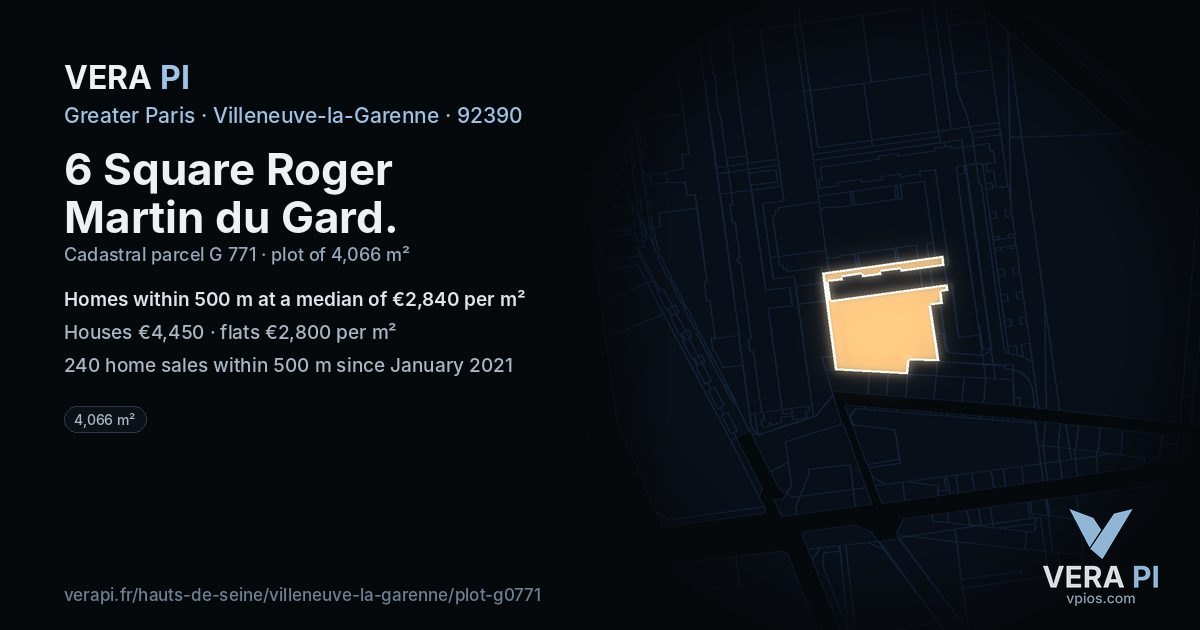6 Square Roger Martin du Gard, Villeneuve-la-Garenne at night – the plot lit, the parcels around coloured by the prices near them