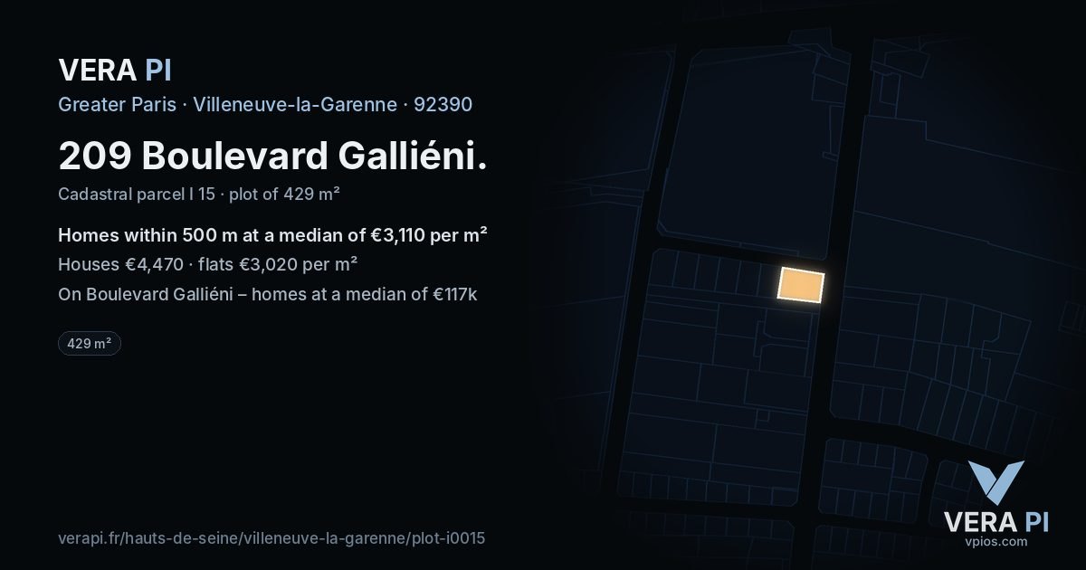 209 Boulevard Galliéni, Villeneuve-la-Garenne at night – the plot lit, the parcels around coloured by the prices near them